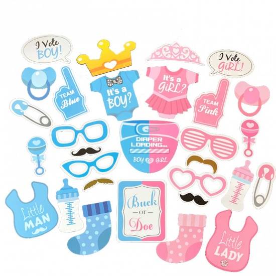 Immagine di Blue & Pink - Paper Boy & Girl Gender Reveal Themes Party Decorations, 1 Set（30 PCs/Set）