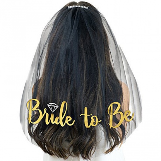 Изображение Black & Golden - Polyamide Bridal Veils Message " Bride To Be " Party Favors Props 60x70cm, 1 Piece