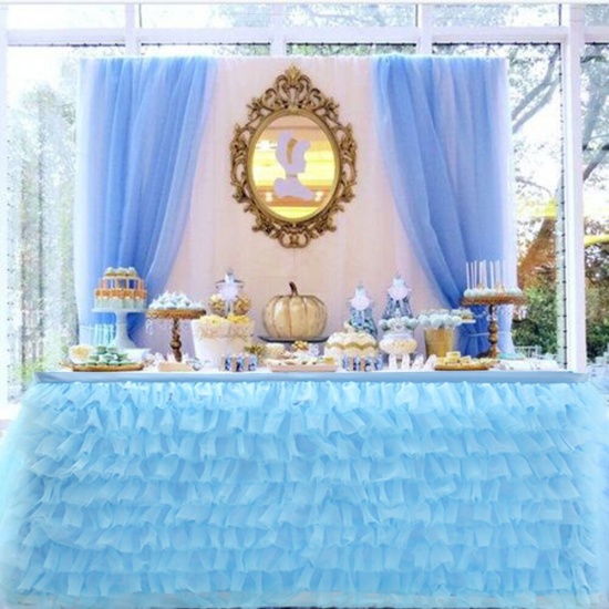 Picture of Blue - Tulle Multi-Layer Table Skirt Halloween Birthday Wedding Party Supplies 185x77cm, 1 Piece