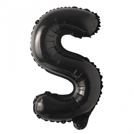 Immagine di Black - Aluminium Foil Uppercase Letter " S " Alphabet Balloon Party Decorations 81cm long, 1 Piece