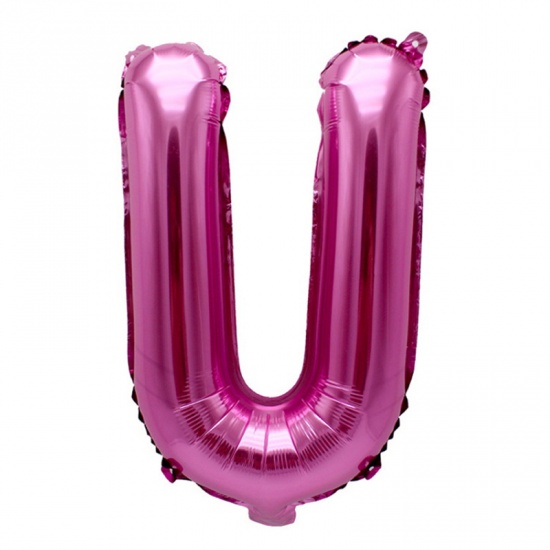 Immagine di Fuchsia - Aluminium Foil Uppercase Letter " U " Alphabet Balloon Party Decorations 81cm long, 1 Piece