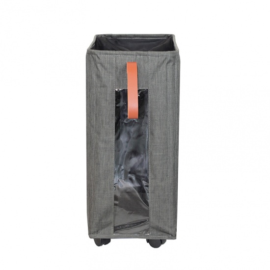 Picture of Dark Gray - Cationic Dyed Polyester Slim Rolling Laundry Basket Waterproof Collapsible Storage Containers With Wheel 40x26x60cm, 1 Piece