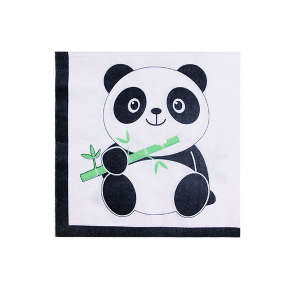 Immagine di Black & White - Panda Theme Paper Towels Disposable Tableware Birthday Party Decorations 16.5x16.5cm, 1 Set（20 PCs/Set）