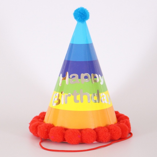 Immagine di Red - Pom Pom Ball Paper Cap Hat Birthday Props Party Decorations 19x12.5cm, 1 Piece