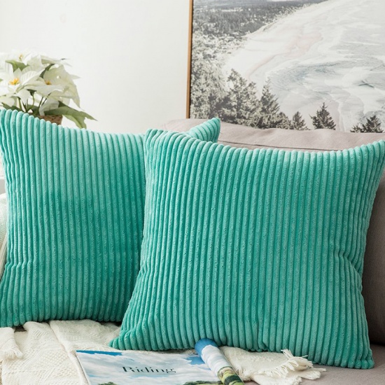 Picture of Cyan - 4# Solid Color Corduroy Square Pillowcase Home Textile 45x45cm, 1 Piece