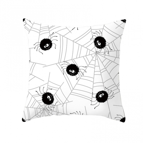 Picture of White - 3# Halloween Printed Peach Skin Fabric Square Pillowcase Home Textile 45x45cm, 1 Piece