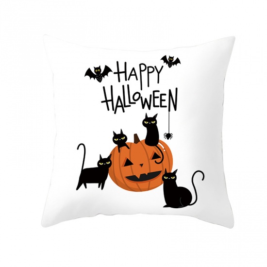 Picture of White - 6# Halloween Printed Peach Skin Fabric Square Pillowcase Home Textile 45x45cm, 1 Piece