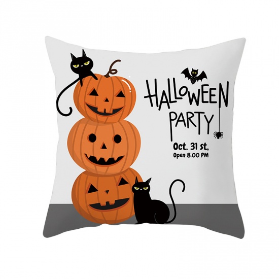 Picture of White - 7# Halloween Printed Peach Skin Fabric Square Pillowcase Home Textile 45x45cm, 1 Piece