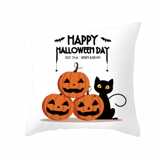 Picture of White - 11# Halloween Printed Peach Skin Fabric Square Pillowcase Home Textile 45x45cm, 1 Piece