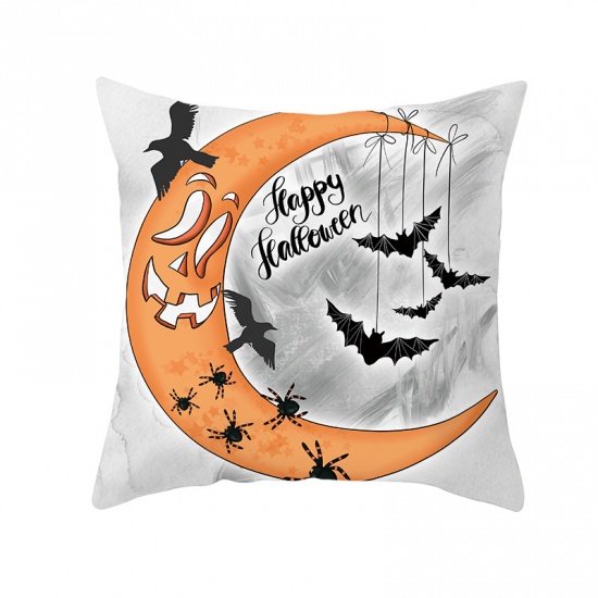 Picture of French Gray - 15# Halloween Printed Peach Skin Fabric Square Pillowcase Home Textile 45x45cm, 1 Piece