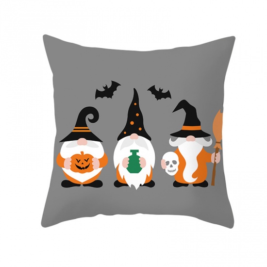 Picture of Gray - 17# Halloween Printed Peach Skin Fabric Square Pillowcase Home Textile 45x45cm, 1 Piece