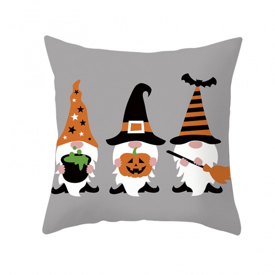 Picture of Gray - 19# Halloween Printed Peach Skin Fabric Square Pillowcase Home Textile 45x45cm, 1 Piece