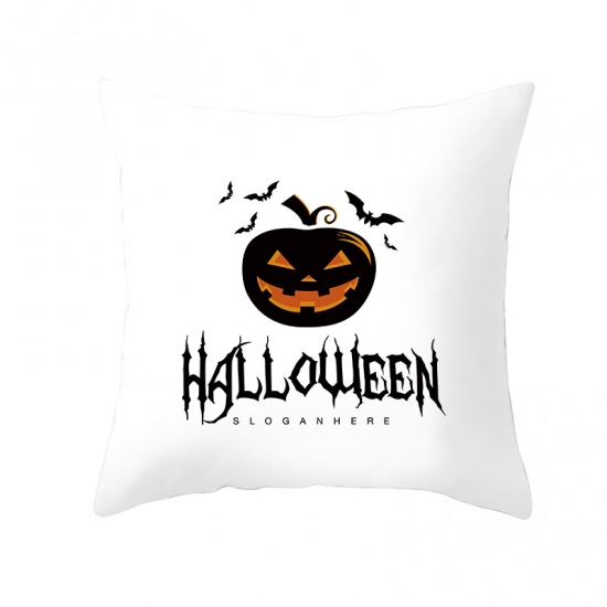 Picture of White - 21# Halloween Printed Peach Skin Fabric Square Pillowcase Home Textile 45x45cm, 1 Piece