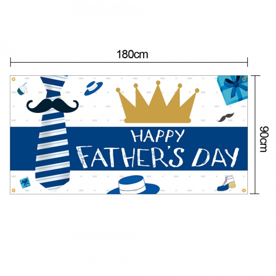 Picture of Blue - 3# Happy Father's Day Background Cloth Banner Party Decorations 90x180cm, 1 Piece