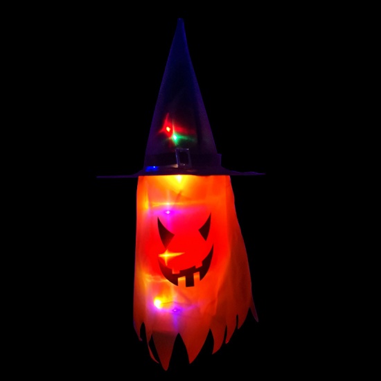 Picture of Orange - 3# LED Light Ghost Wizard Hat Halloween Decorations Party Props 75x37cm, 1 Piece