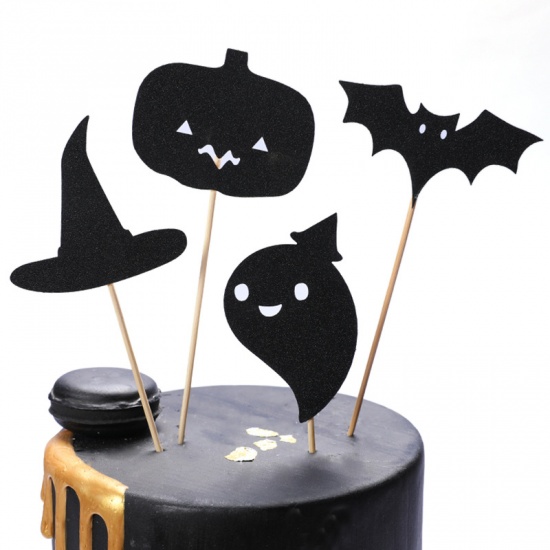 Picture of Black - 8# Halloween Paper Cake Picks Decorations Party Props, 1 Set