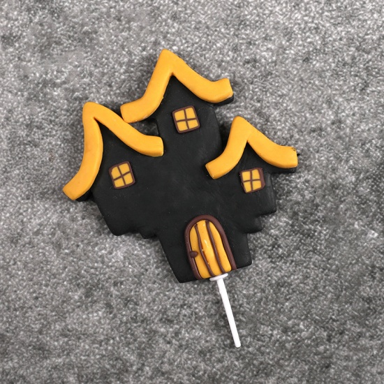 Picture of Yellow - 5# Halloween Polymer Clay Cake Picks Decorations Party Props 10.8x8cm, 1 Piece