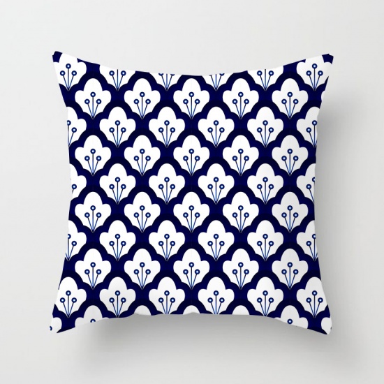 Picture of Navy Blue - 25# Printed Peach Skin Fabric Square Pillowcase Home Textile 44x44cm, 1 Piece