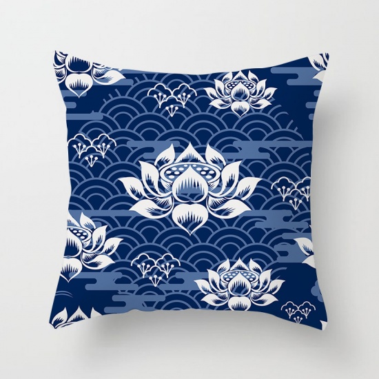 Picture of Navy Blue - 35# Printed Peach Skin Fabric Square Pillowcase Home Textile 44x44cm, 1 Piece