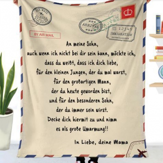 Picture of Beige - 140x180cm German Message Letter Envelope To Son Single-sided Printed Warm Flannel Blanket, 1 Piece