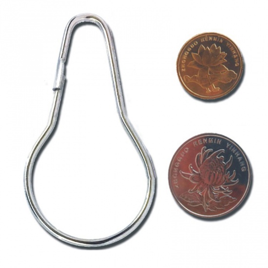 Picture of Silver Tone - 1# Iron Based Alloy Curtain Open Gourd Rings Carabiner Keychain Clip Hook Accessories 69x39x2.2mm, 12 PCs