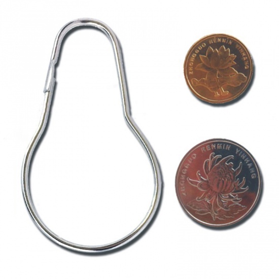 Picture of Silver Tone - 4# Iron Based Alloy Curtain Open Gourd Rings Carabiner Keychain Clip Hook Accessories 59x34x2mm, 12 PCs
