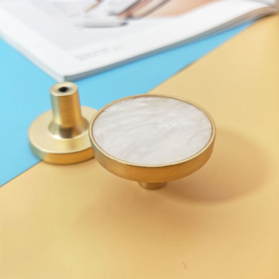 Изображение White - 19# Zinc Based Alloy Round Handles Pulls Knobs For Drawer Door Cabinet Furniture Hardware 38x24mm, 1 Piece