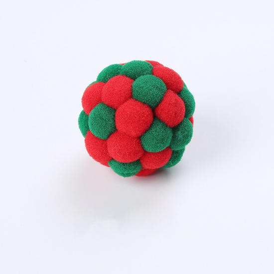 Picture of Green & Red - Colorful Cat Toy Handmade Plush Bouncy Ball With Bell Interactive Pet Toys For Kitten Training Playing Chewing 4cm Dia., 1 Piece