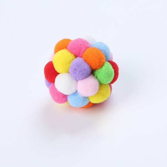 Image de Multicolore - Balle rebondissante en peluche faite main de jouet de chat coloré avec des jouets interactifs d'animal familier de cloche pour la formation de chaton jouant la mastication 4cm Dia., 1 pièce