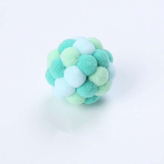 Image de Vert Bleu - Balle rebondissante en peluche faite à la main de jouet de chat coloré avec des jouets interactifs d'animal familier de cloche pour la formation de chaton jouant la mastication 4cm Dia., 1 pièce
