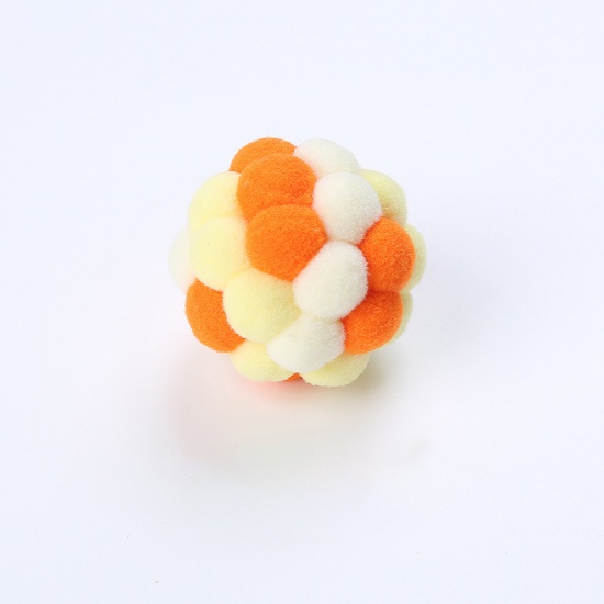 Image de Orange - Balle rebondissante en peluche faite à la main de jouet de chat coloré avec des jouets interactifs d'animal familier de cloche pour la formation de chaton jouant la mastication 4cm Dia., 1 pièce