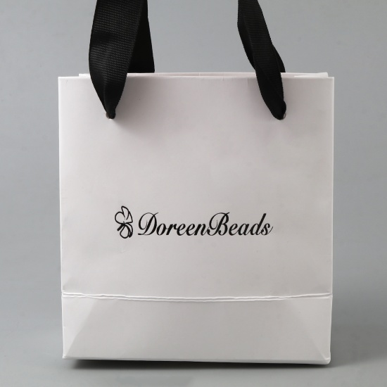 Picture of Paper Jewelry Gift Packing & Shipping Bags Rectangle Black & White 13cm x 12.5cm x 6cm , 1 Piece