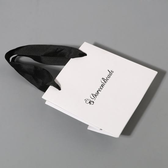 Picture of Paper Jewelry Gift Packing & Shipping Bags Rectangle Black & White 13cm x 12.5cm x 6cm , 1 Piece