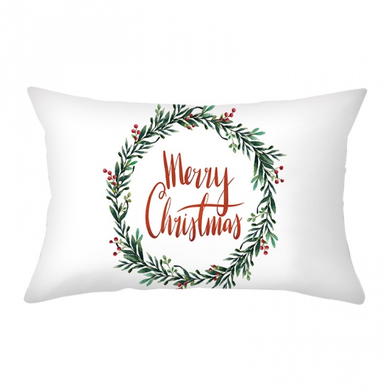 Picture of White - 6# Christmas Printed Peach Skin Fabric Rectangle Pillowcase Home Textile 30x50cm, 1 Piece