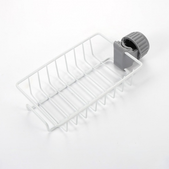 Immagine di White - 1# Stainless Steel Faucet Drain Rack Kitchen Sink Sponge Holder 22.5x11cm, 1 Piece