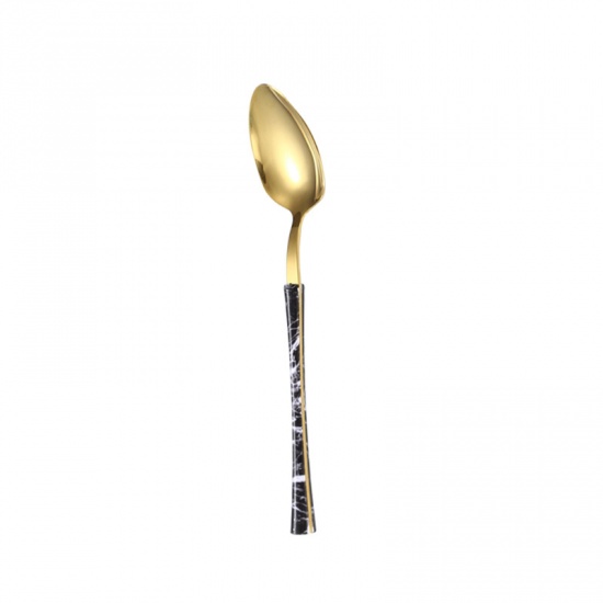 Immagine di Golden - 430 Stainless Steel Marbling Flatware Cutlery Tableware Spoon 20x4cm, 1 Piece