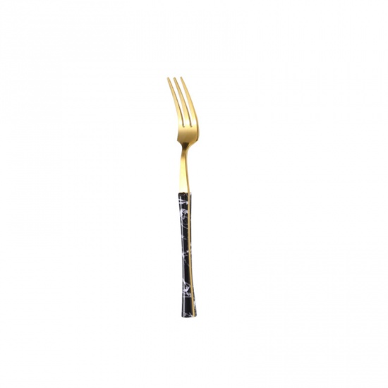 Immagine di Golden - 430 Stainless Steel Marbling Flatware Cutlery Tableware Fruit Fork 14.7x1.6cm, 1 Piece