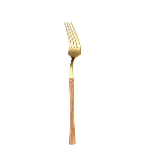 Immagine di Golden - 430 Stainless Steel Wood Grain Flatware Cutlery Tableware Fork 20.5x2.8cm, 1 Piece