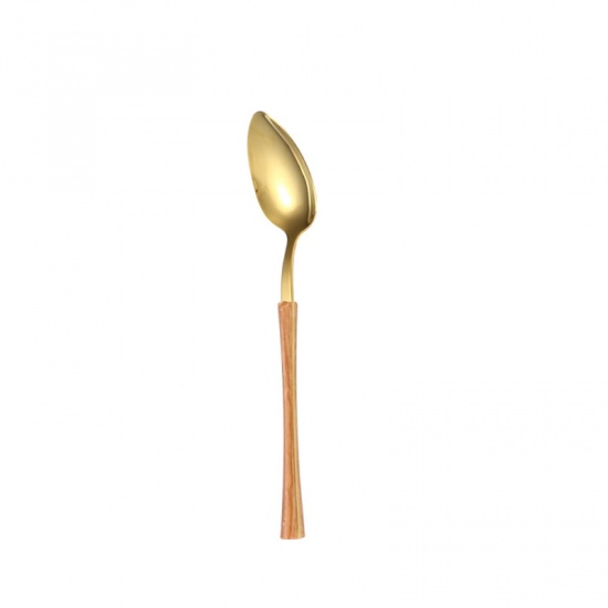 Picture of Golden - 430 Stainless Steel Wood Grain Flatware Cutlery Tableware Spoon 20x4cm, 1 Piece