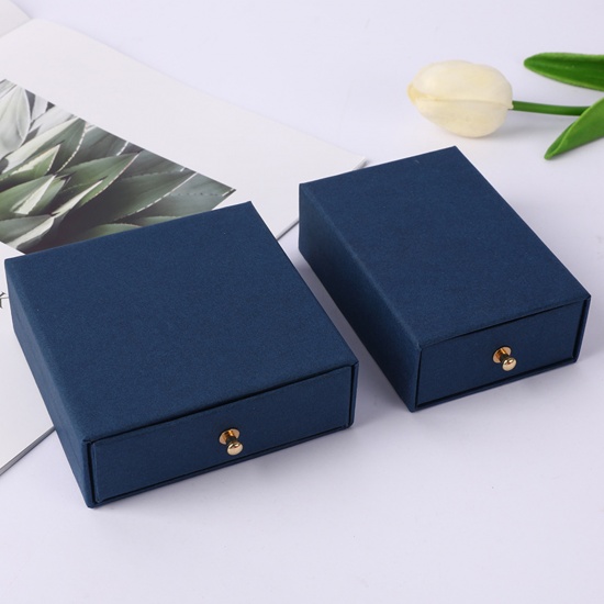 Picture of Paper Jewelry Gift Jewelry Box With Rivets Navy Blue 10cm x 10cm x 3.5cm , 1 Piece
