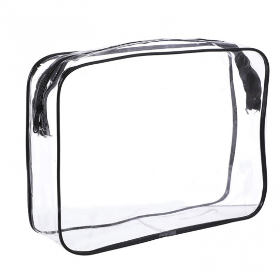 Immagine di Black - Outdoor Travel Portable PVC Thickened Transparent Waterproof Toiletry Bag Cosmetic Storage Bag 25x6x18cm, 1 Piece