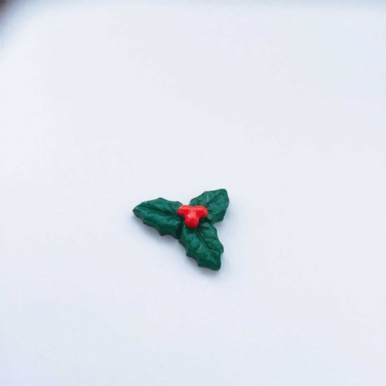 Picture of Green - 4# Christmas Holly Leaf Snowscape Resin Micro Landscape Miniature Decoration 2x2cm, 5 PCs