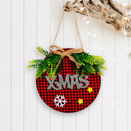 Immagine di Red - 3# Christmas Message " XMAS " Lattice Hanging Door Sign Party Home Decoration 15x15cm, 1 Piece