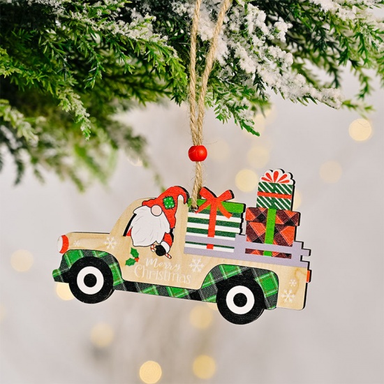 Immagine di Multicolor - 1# Christmas Car Wood Hanging Ornament Decoration 5x10x0.5cm, 1 Piece