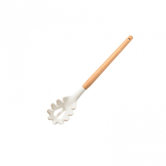 Immagine di Milk White - Pasta Server Spoon Silicone Kitchen Non-stick Utensil Cooking Tools With Wood Handle 32x6cm, 1 Piece