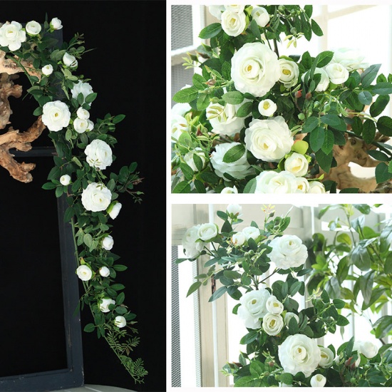 Image de Blanc - Rose Guirlandes Vignes en Faux Soie Artificielle Pour La Fête De Mariage Maison Mur Jardin Décoration 128cm de long, 1 Pièce
