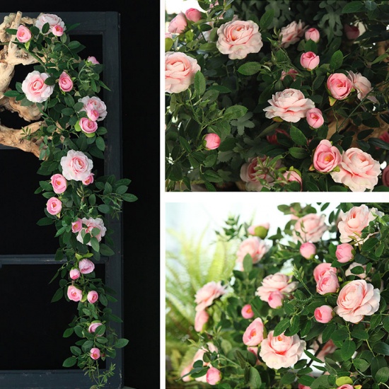 Image de Rose - Rose Guirlandes Vignes en Faux Soie Artificielle Pour La Fête De Mariage Maison Mur Jardin Décoration 128cm de long, 1 Pièce