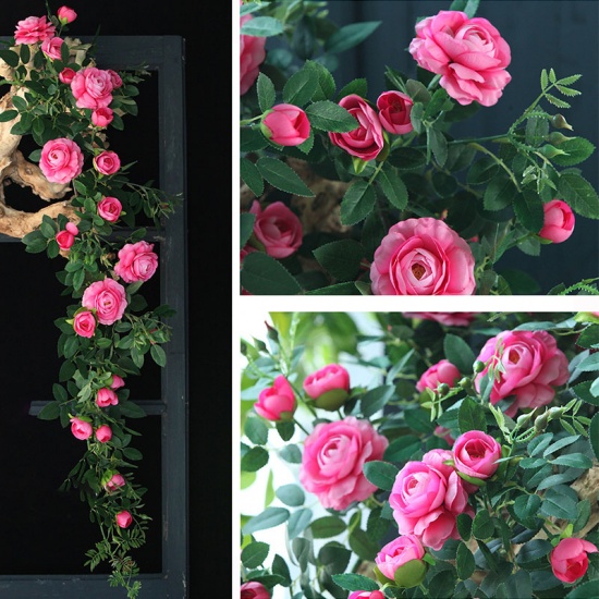 Image de Fuchsia - Rose Guirlandes Vignes en Faux Soie Artificielle Pour La Fête De Mariage Maison Mur Jardin Décoration 128cm de long, 1 Pièce