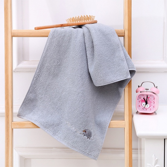 Immagine di Gray - Embroidery Cotton Soft Plush Towel Solid Color Highly Absorbent 34x74cm, 1 Piece
