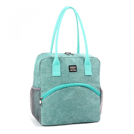 Immagine di Green - 2# Cationic Dyed Polyester Waterproof Large Capacity Portable Insulated Lunch Bag 27x27x16cm, 1 Piece